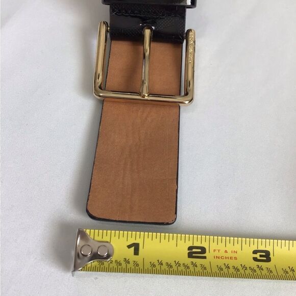 MICHAEL Michael Kors Black Synthetic Patent Leather Logo MK Belt Size Medium - Picture 10 of 11